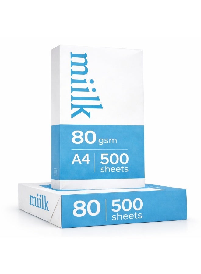 MIILK A4 Copy & Printer Paper 2 x 500 Sheets – 80 GSM – Smooth, Double-Sided, Jam-Free – Multipurpose for Office & Home. - Image 1